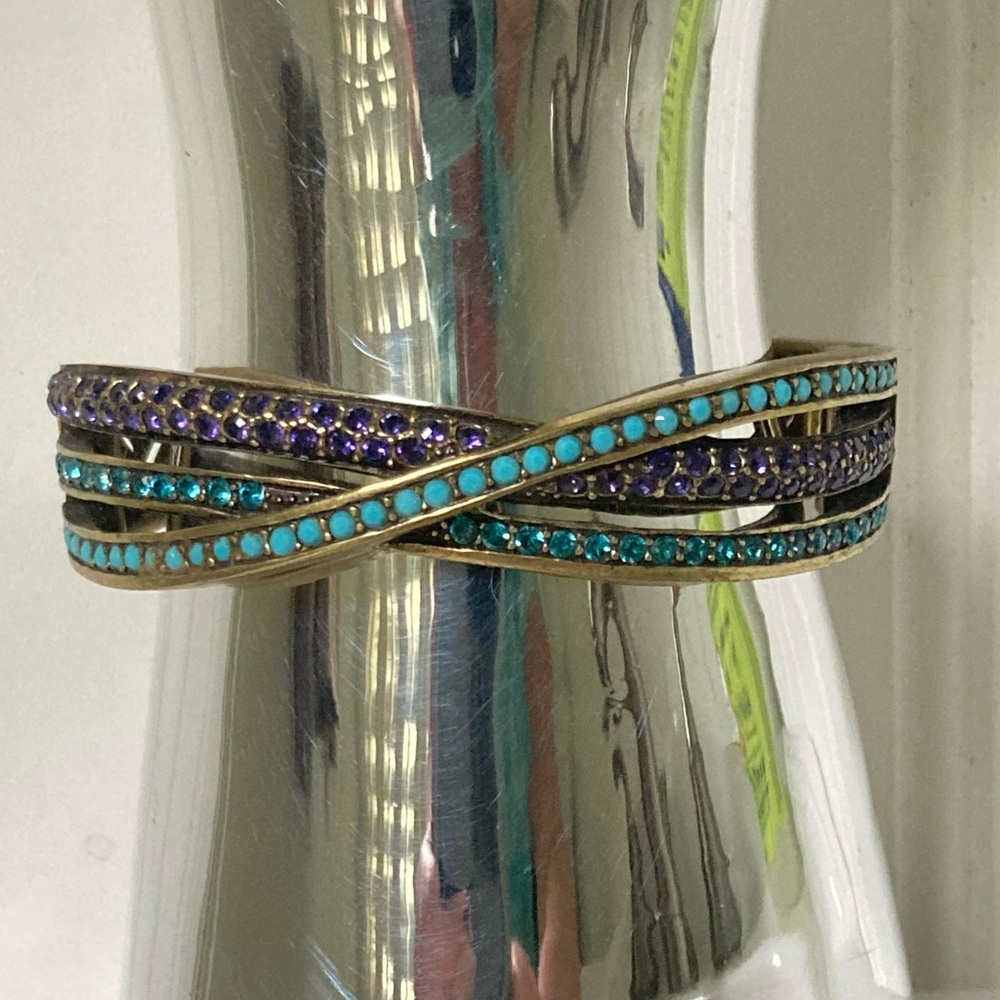 Heidi Daus Purple Rhinestone Turquoise Blue Criss Cross Women's Bangle Bracelet